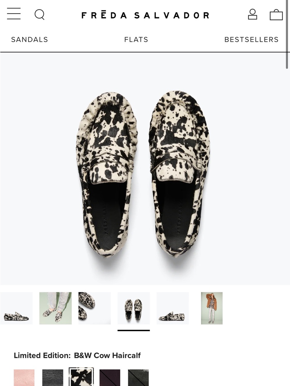 Freda Salvador Black & White Cow Haircalf Penny Loafers